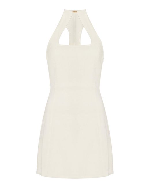 Cult Gaia White Akaia High Collar Linen-blend Mini Dress