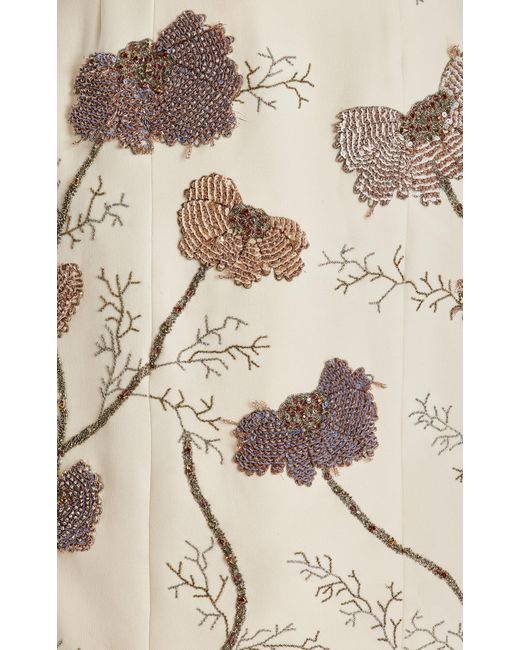 Adam Lippes Natural Embroidered Silk-wool Midi Dress