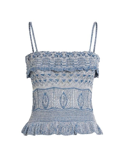 Etro Blue Ruffled Knit Cropped Top