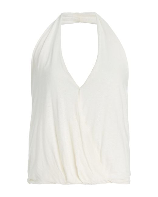 Deiji Studios White Linen-Blend Jersey Wrap Halter Top