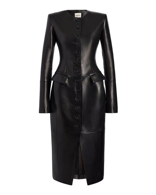 Khaite Black Harris Plonge Leather Coat