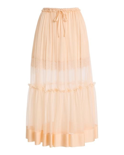 Ulla Johnson Natural Delphina Lace-Trimmed Silk Midi Skirt