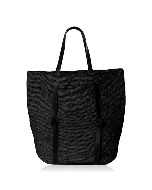 Janessa Leone Black Tanner Straw Tote Bag