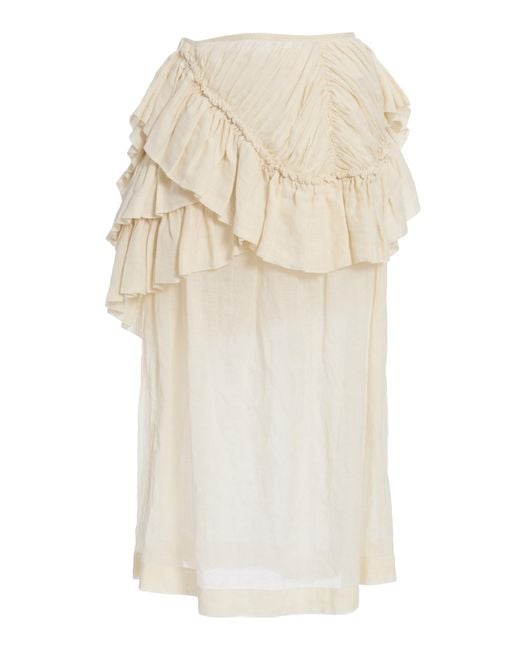 Dries Van Noten Natural Shelby Ruffled Mousseline-Ramie Mini Skirt