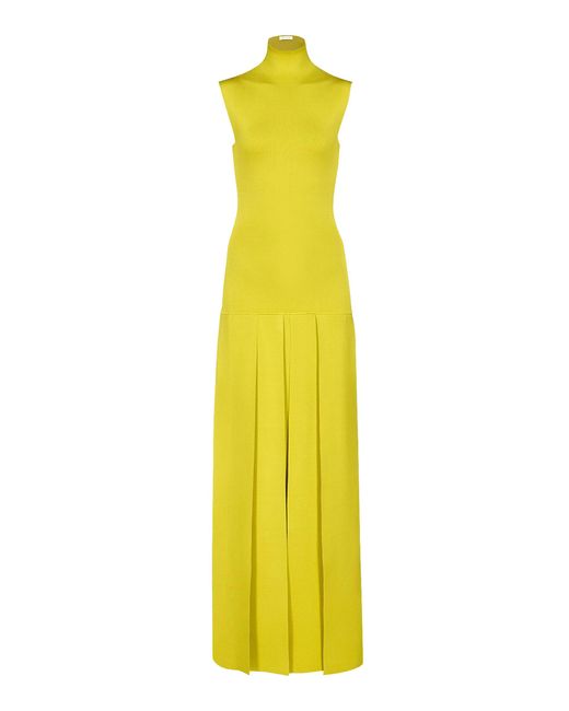 Alaïa Yellow Pleated Knit Maxi Dress