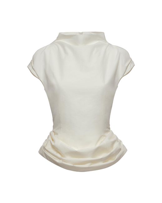 Magda Butrym White Draped Cotton-Silk Peplum Top