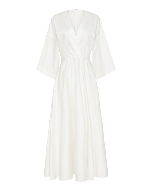 St. Agni White Cotton Poplin Midi Kimono Dress
