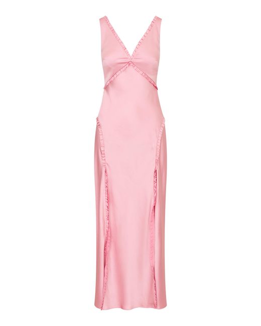 LoveShackFancy Pink Eileasha Day Slip Charmeuse Dress