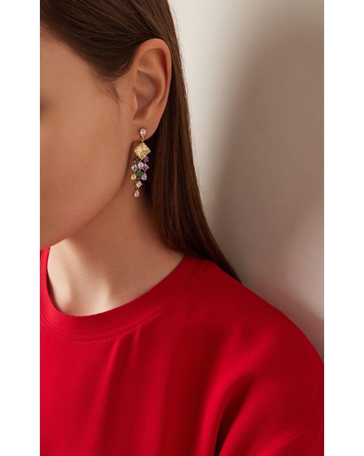 Anabela Chan White Rainbow Asscher 18k Gold, Rhodium Vermeil Multi-gem Earrings