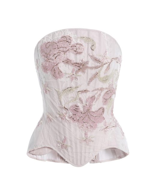 Wiederhoeft Pink Julie Embroidered Silk-Taffeta Corset