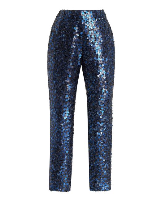 Delpozo Blue Sequined Satin Straight-leg Pants