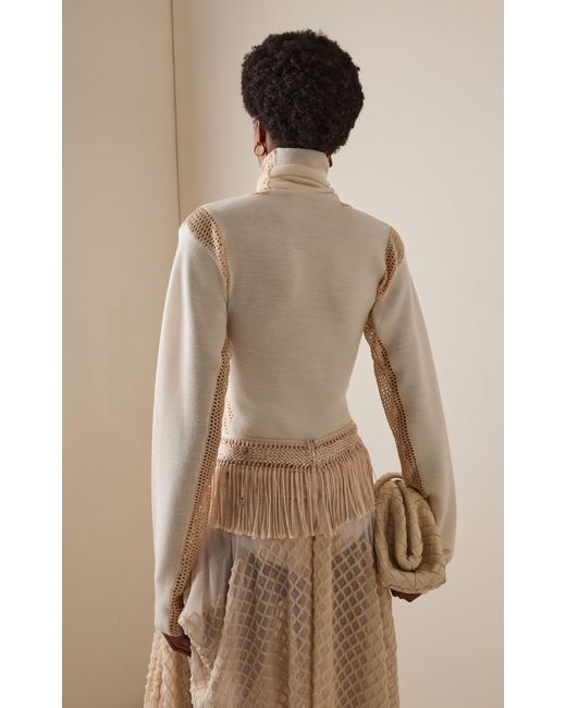 DIOTIMA White Crochet-Detailed Wool-Blend Turtleneck Top