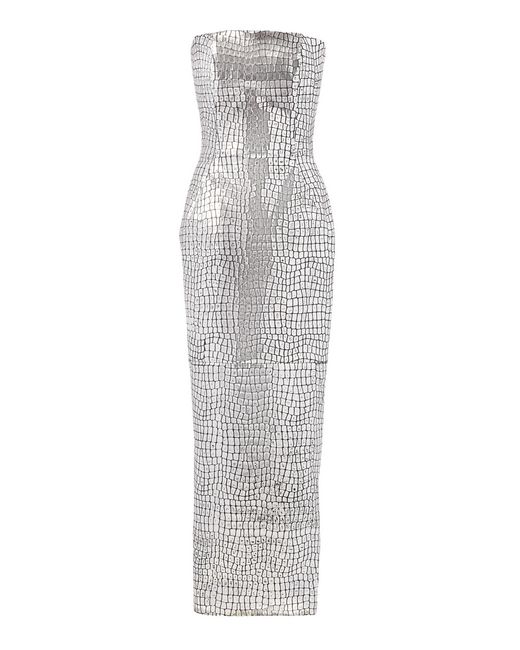 Brandon Maxwell Metallic Croc-effect Foiled Leather Strapless Midi Dress
