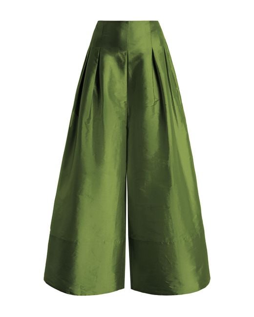 Chan Luu Green Techno Taffeta Ultra Wide Leg Trousers