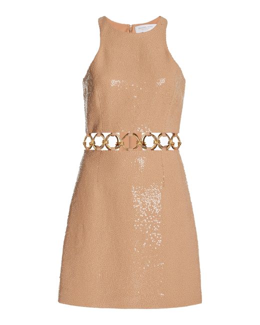 Michael Kors Natural Ring-detailed Sequined Crepe Mini Dress