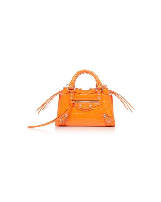Balenciaga Orange Neo Classic City Mini Croc-effect Leather Bag