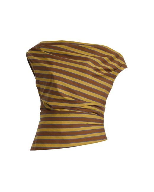 Staud Green Phare Striped Cotton-Blend Top