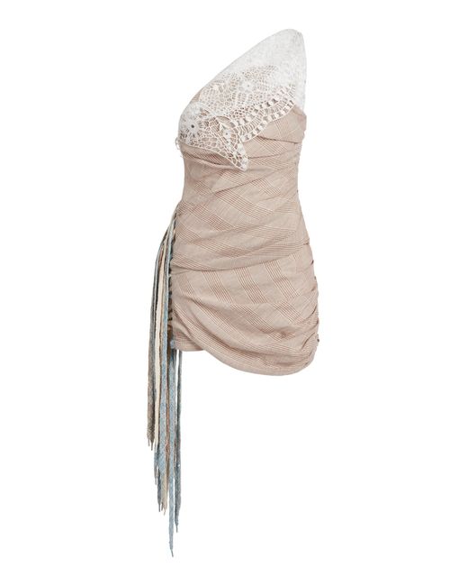 Christopher Esber Natural Batiste Fringed Cotton-Blend Mini Dress