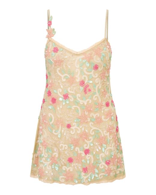 LoveShackFancy Natural Suella Chiffon Embellished Mini Dress