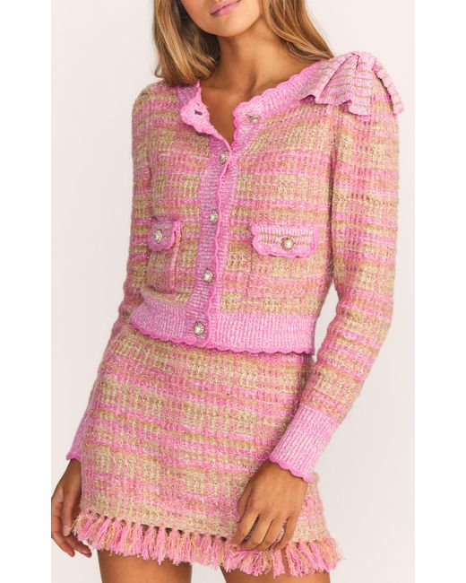 LoveShackFancy Chantria Tweed Cropped Cardigan in Pink Lyst