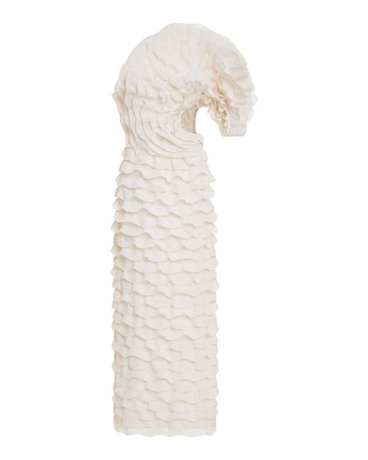 Chloé White One-shoulder Silk-blend Gown