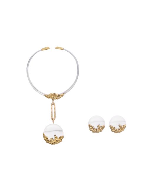 Mahnaz Collection Metallic 18K And Parure Earrings And Necklace (With Detachable Pendant) By Chaumet; France; C. 1970