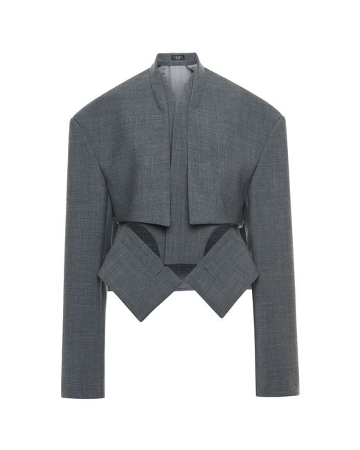 A.W.A.K.E. MODE Gray Oversized Wool Suiting Cropped Jacket