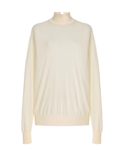 Another Tomorrow White Wool Turtleneck Sweater
