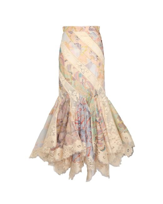 Zimmermann Natural Eden Lace-Trimmed Paneled Chiffon Maxi Skirt