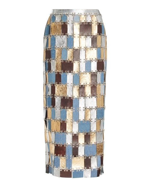 Brandon Maxwell White The Kris Patchwork Leather Midi Skirt