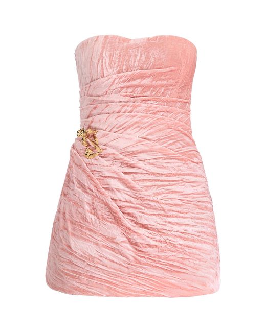 Oscar de la Renta Pink Pleated Velvet Cocktail Mini Dress