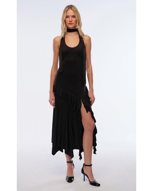 Siedres Black Lunn Ruffled Jersey Halter Midi Dress