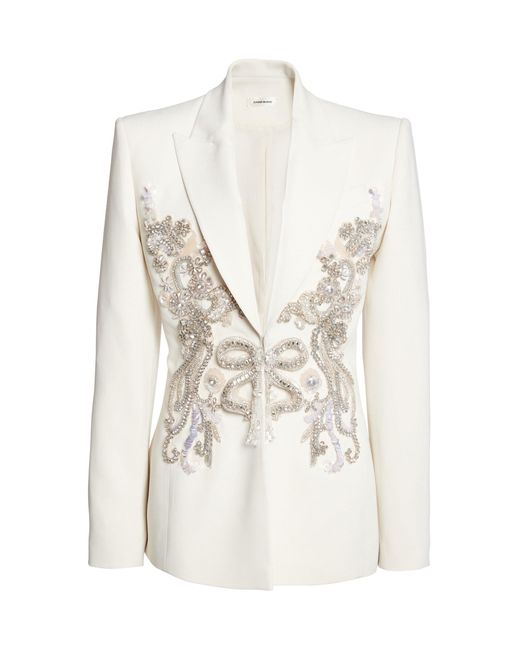 Zuhair Murad White Heavy Cady Ruban De Cadeaux Embroidered Jacket