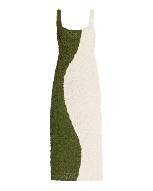 Mara Hoffman Green Sloan Smocked Colorblock Modal Midi Dress