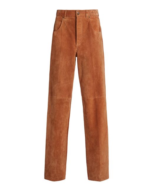 Chloé Orange Suede Straight-Leg Pants