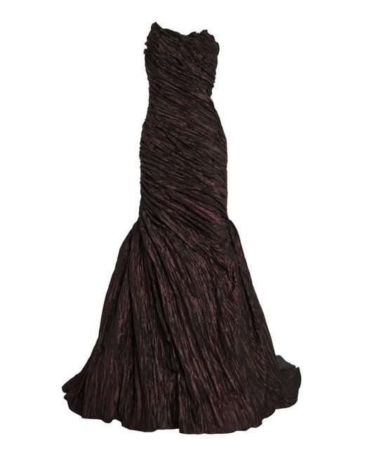 Marmar Halim Black Strapless Crushed-Taffeta Gown