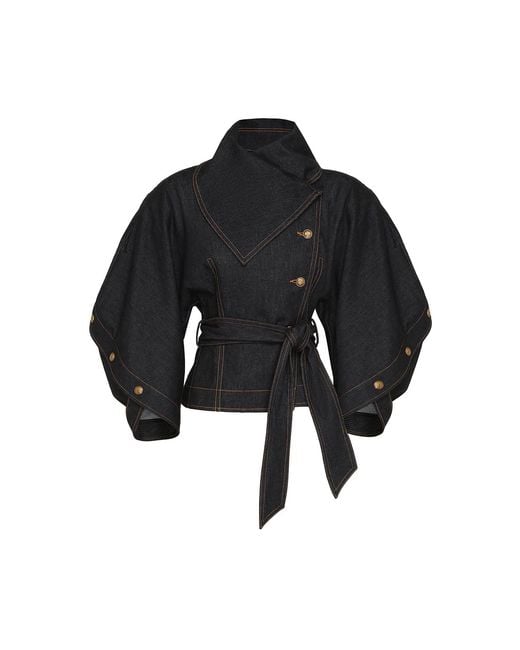 Zimmermann Black Valiant Dramatic Collar Denim Jacket