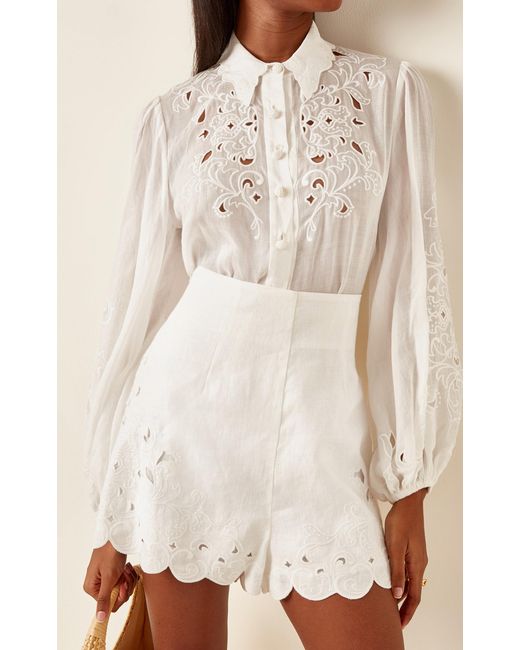 Zimmermann Nina Broderie Anglaise Woven Shirt in White | Lyst Canada