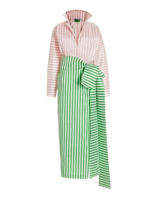 BERNADETTE Green Claire Striped Linen-crepe Maxi Dress