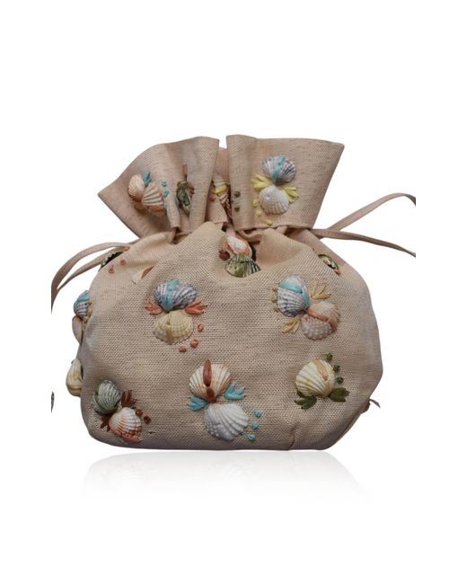Lucia Zolea Gray 1950S Woven Colored Natural Shell Drawstring Purse