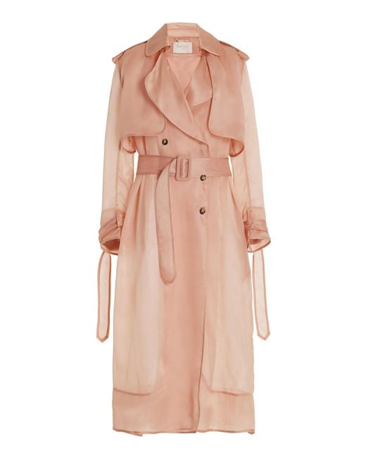 Matériel Pink Silk Organza Double-breasted Trench Coat