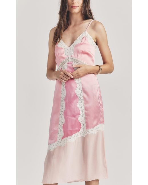 LoveShackFancy Pink Josette Lace-trimmed Satin And Chiffon Midi Slip Dress