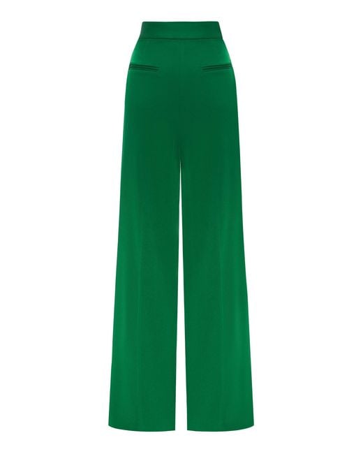 Alex Perry Green High-rise Pleated Satin Crepe Wide-leg Pants