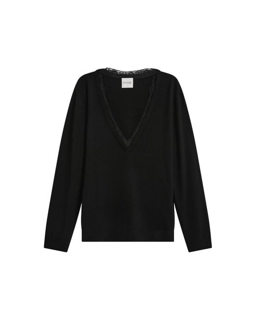 Posse Black Primrise Lace-Trimmed Merino Sweater