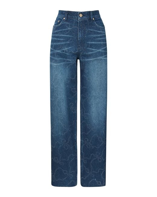 LoveShackFancy Blue Dessa Crystal Bow Jeans