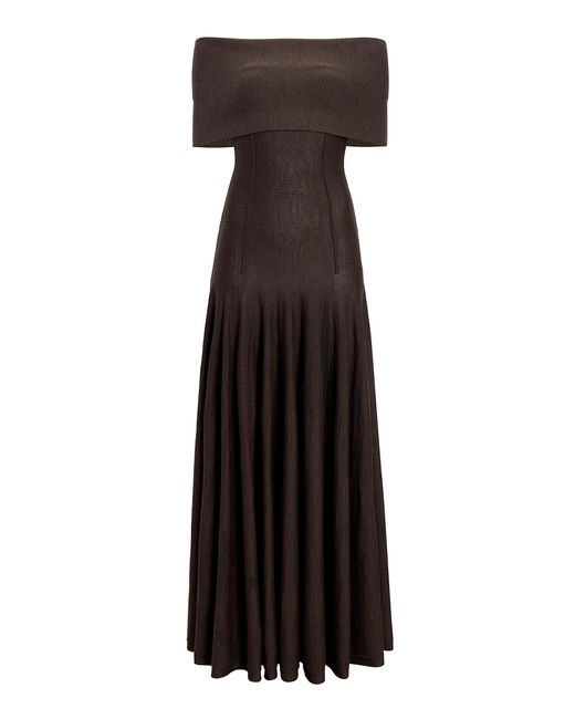 Khaite Black Ava Off-The-Shoulder Wool Maxi Dress