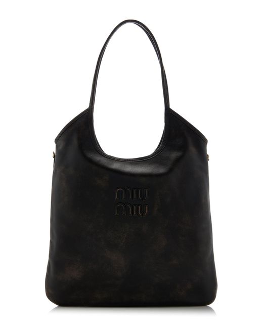 Miu Miu Black Worn Leather Tote Bag