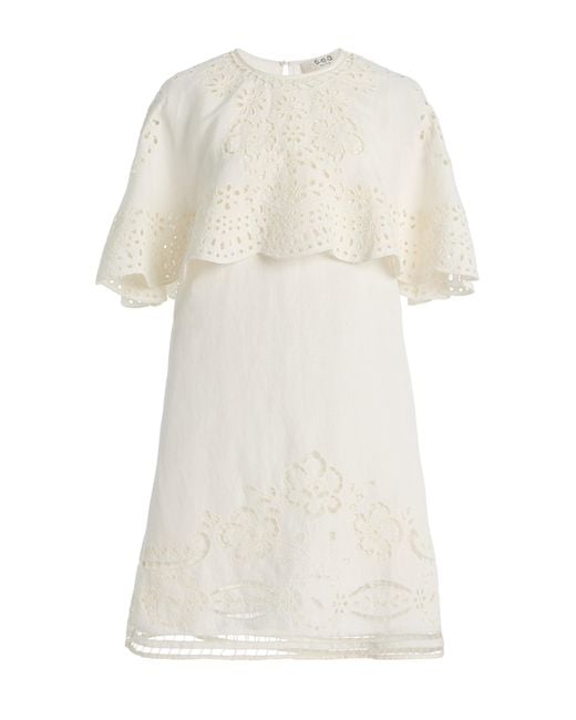 Sea White Lulu Embroidered Linen-Blend Mini Dress