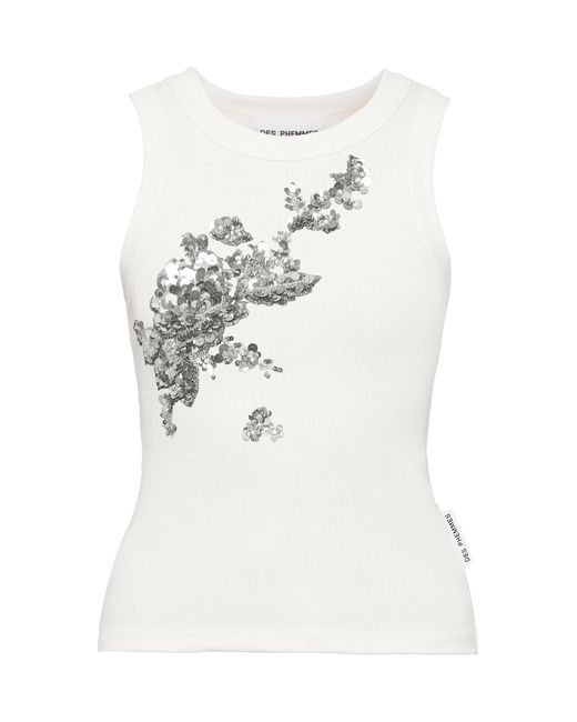 DES_PHEMMES White Embellished Stretch-Cotton Tank Top