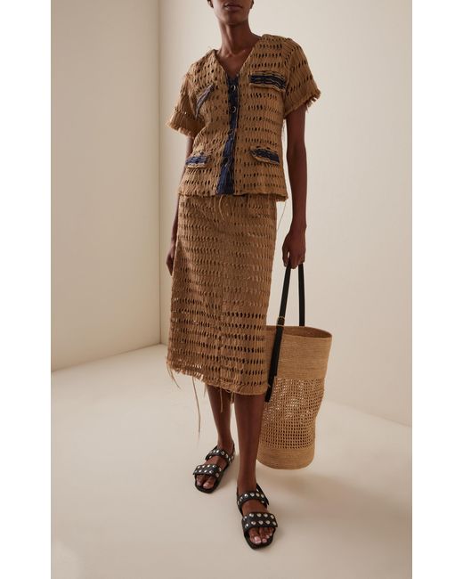 Busayo Natural Nike Asymmetrical Openwork Cotton Skirt